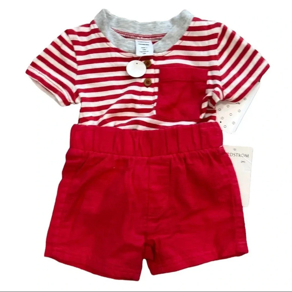 Nordstrom Red Striped Baby Shorts Set Newborn - Picture 1 of 2